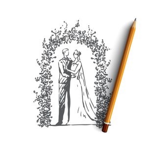 Couple, marriage, wedding, groom, bride concept. Hand drawn happy couple in a marriage day concept sketch. Isolated vector illustration.