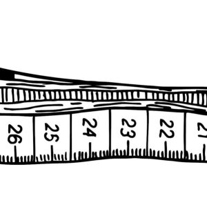 Rolled up tape measure sketch. Measuring tape. Sewing craft attribute, dressmaking workshop equipment